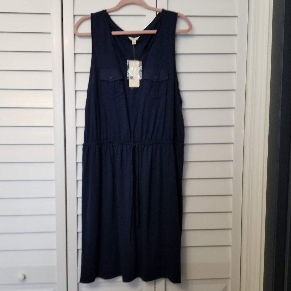 NWT Women's Sonoma Size XL Sleeveless Navy Blue Tank Dress Tie Waist